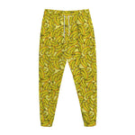 Yellow Geometric Banana Pattern Print Jogger Pants