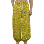 Yellow Geometric Banana Pattern Print Lantern Pants