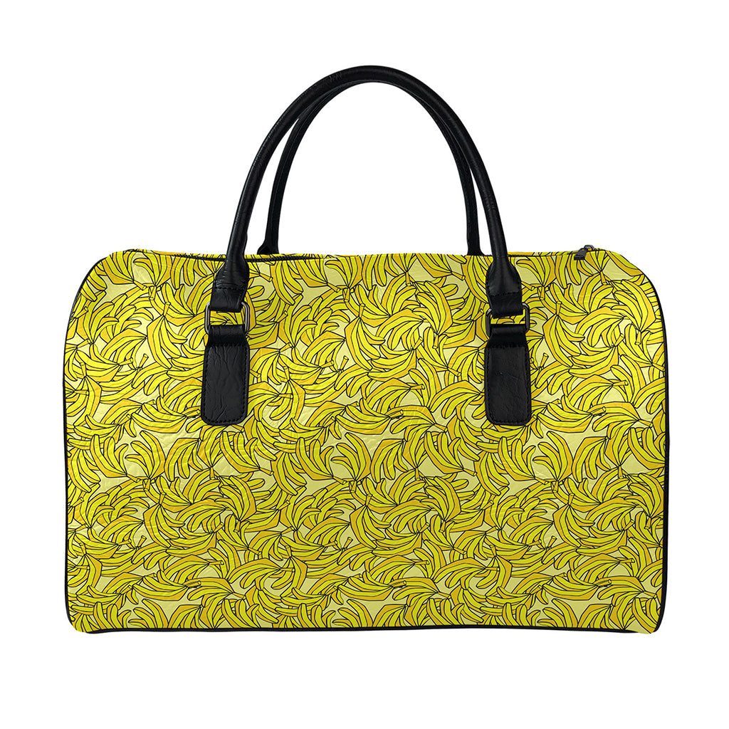 Yellow Geometric Banana Pattern Print Leather Duffle Bag
