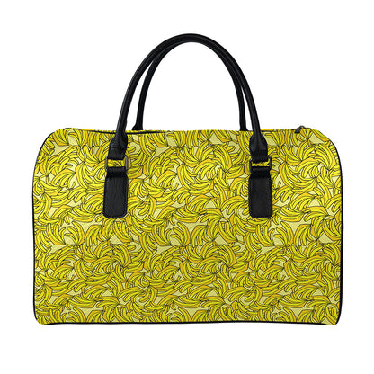 Yellow Geometric Banana Pattern Print Leather Duffle Bag