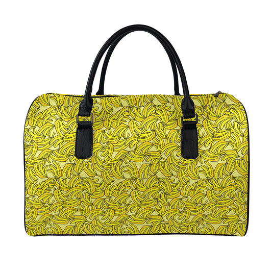 Yellow Geometric Banana Pattern Print Leather Duffle Bag