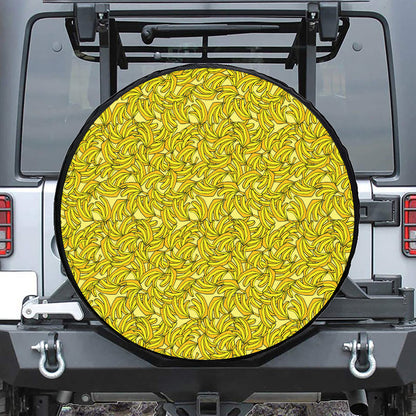 Yellow Geometric Banana Pattern Print Leather Spare Tire Cover