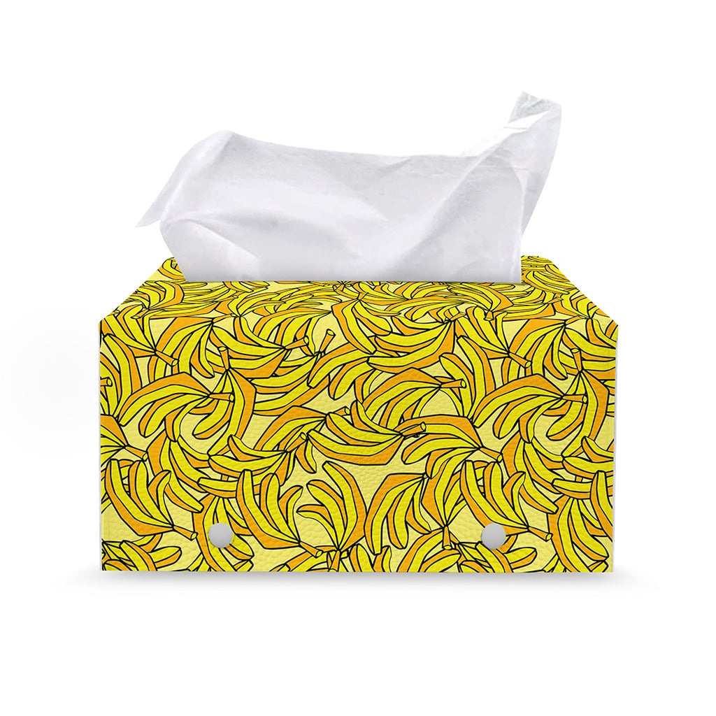 Yellow Geometric Banana Pattern Print Leather Tissue Box Cover