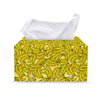 Yellow Geometric Banana Pattern Print Leather Tissue Box Cover