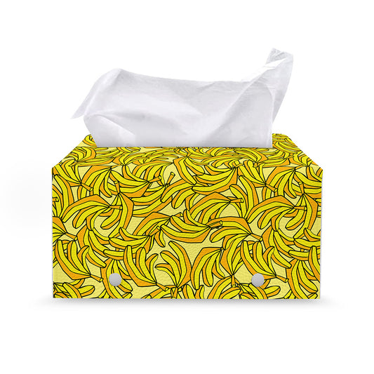 Yellow Geometric Banana Pattern Print Leather Tissue Box Cover