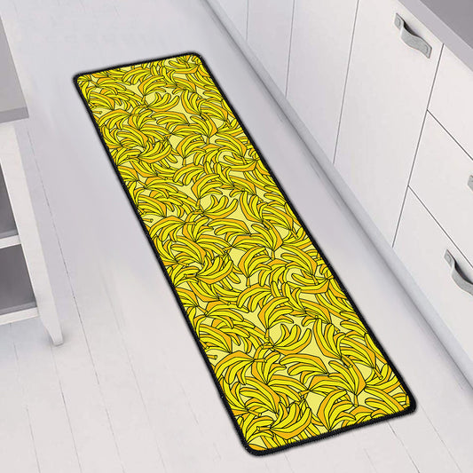Yellow Geometric Banana Pattern Print Long Kitchen Mat