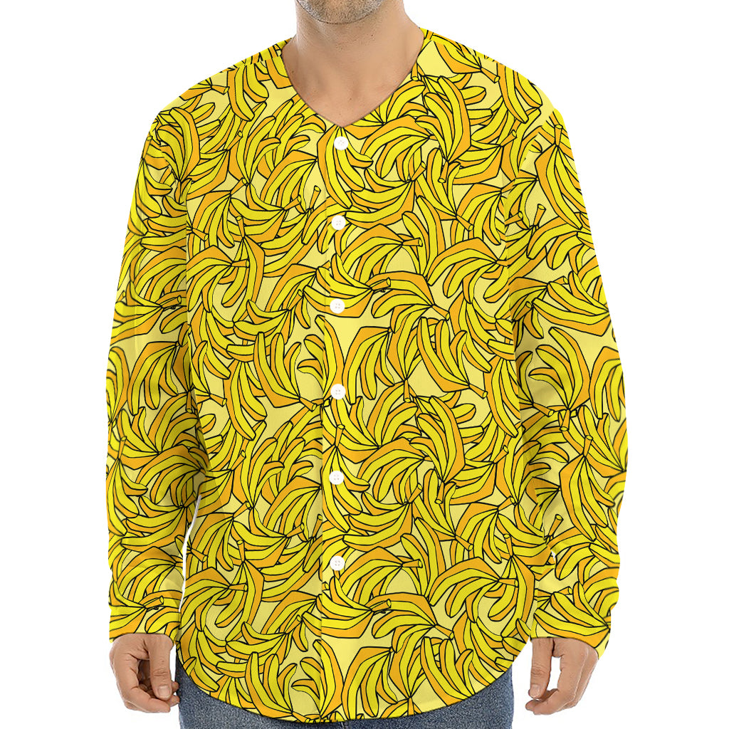 Yellow Geometric Banana Pattern Print Long Sleeve Baseball Jersey