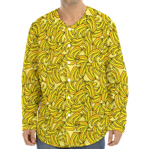 Yellow Geometric Banana Pattern Print Long Sleeve Baseball Jersey