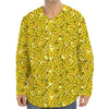 Yellow Geometric Banana Pattern Print Long Sleeve Baseball Jersey