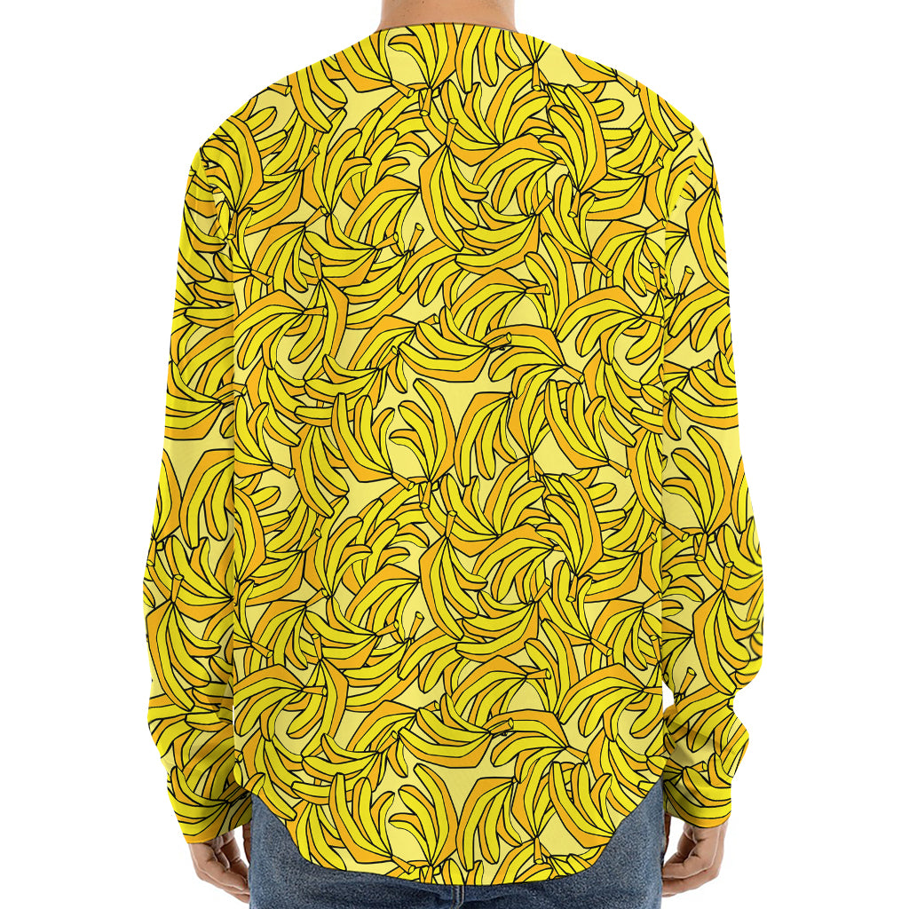 Yellow Geometric Banana Pattern Print Long Sleeve Baseball Jersey