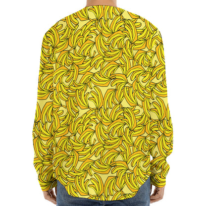 Yellow Geometric Banana Pattern Print Long Sleeve Baseball Jersey