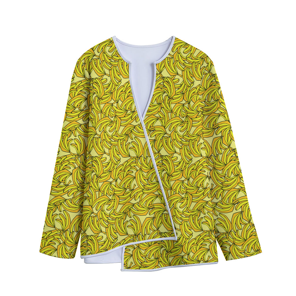 Yellow Geometric Banana Pattern Print Long Sleeve Short Coat