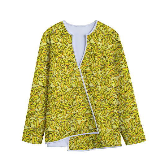 Yellow Geometric Banana Pattern Print Long Sleeve Short Coat