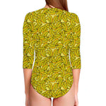 Yellow Geometric Banana Pattern Print Long Sleeve Swimsuit