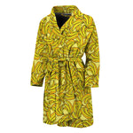 Yellow Geometric Banana Pattern Print Men's Bathrobe