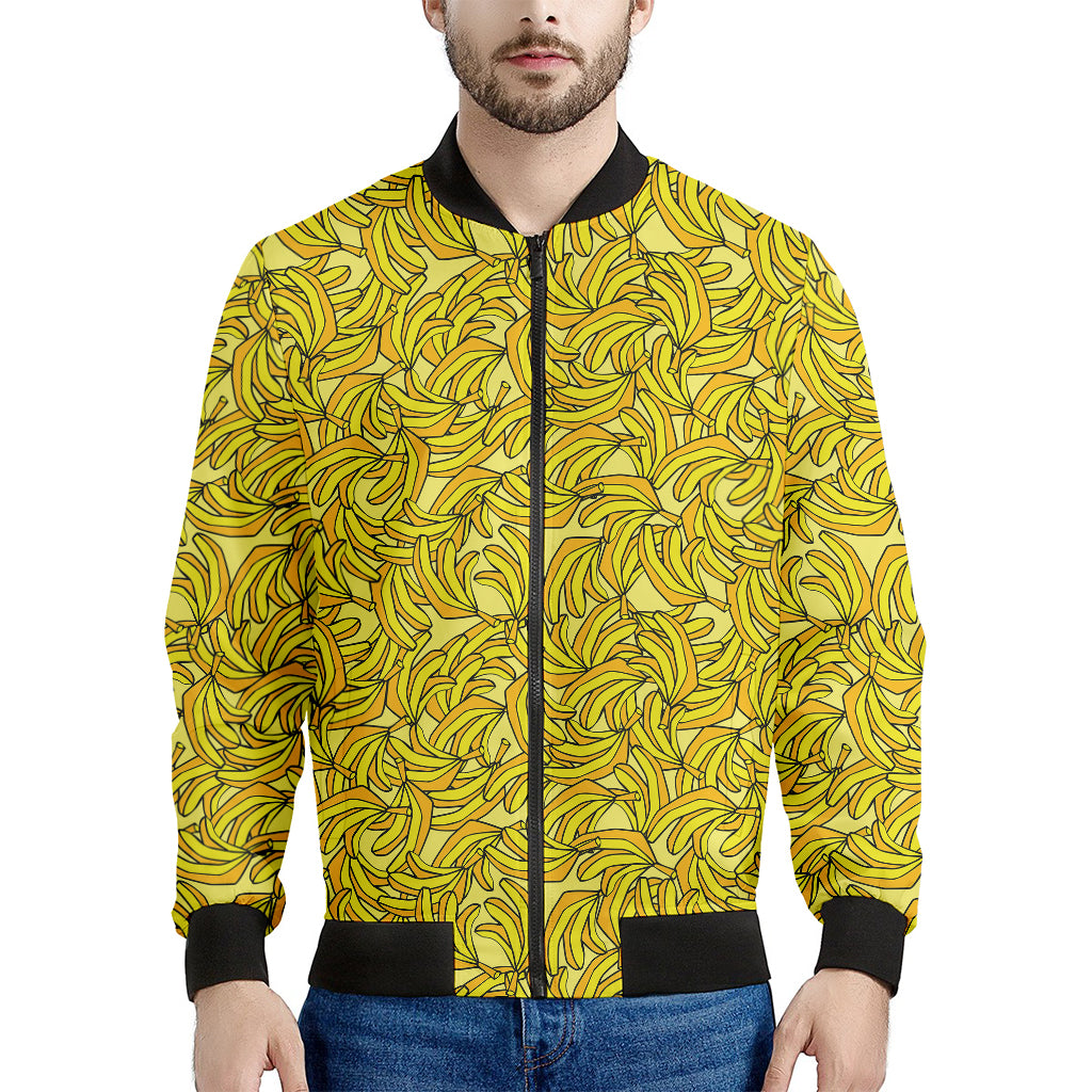 Yellow Geometric Banana Pattern Print Men's Bomber Jacket
