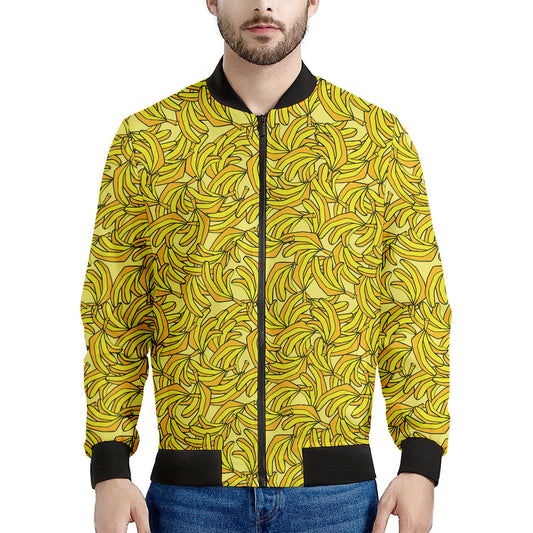 Yellow Geometric Banana Pattern Print Men's Bomber Jacket
