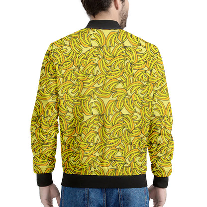 Yellow Geometric Banana Pattern Print Men's Bomber Jacket