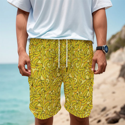 Yellow Geometric Banana Pattern Print Men's Cargo Shorts