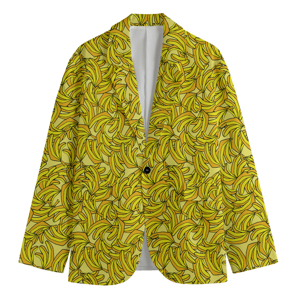 Yellow Geometric Banana Pattern Print Men's Cotton Blazer