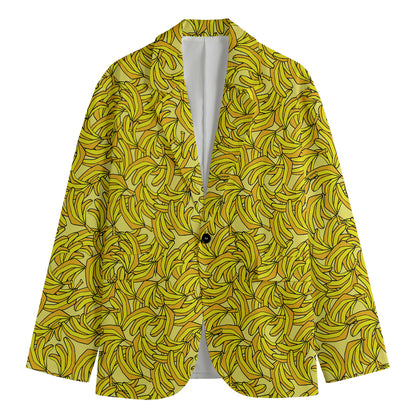 Yellow Geometric Banana Pattern Print Men's Cotton Blazer