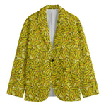 Yellow Geometric Banana Pattern Print Men's Cotton Blazer