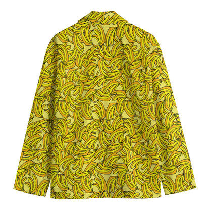Yellow Geometric Banana Pattern Print Men's Cotton Blazer