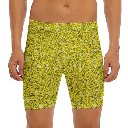 Yellow Geometric Banana Pattern Print Men's Long Boxer Briefs