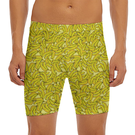 Yellow Geometric Banana Pattern Print Men's Long Boxer Briefs