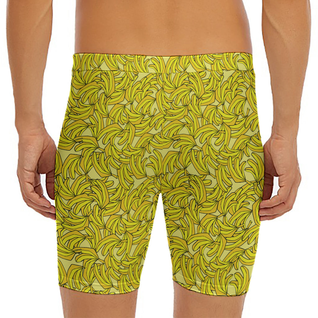Yellow Geometric Banana Pattern Print Men's Long Boxer Briefs