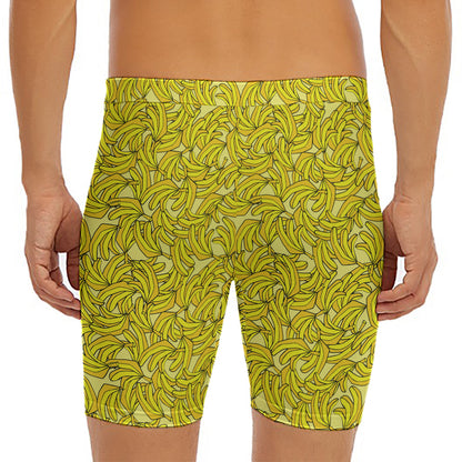 Yellow Geometric Banana Pattern Print Men's Long Boxer Briefs