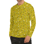 Yellow Geometric Banana Pattern Print Men's Long Sleeve Rash Guard