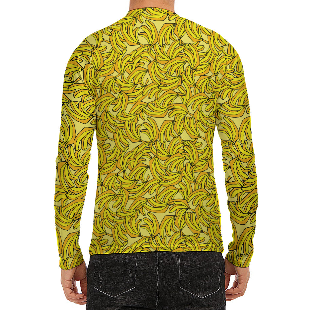 Yellow Geometric Banana Pattern Print Men's Long Sleeve Rash Guard