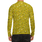 Yellow Geometric Banana Pattern Print Men's Long Sleeve Rash Guard
