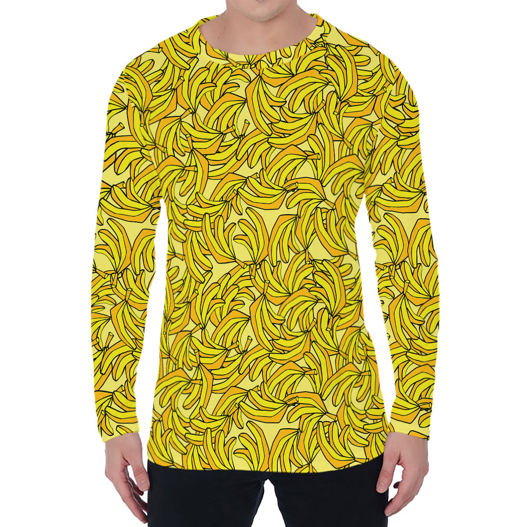 Yellow Geometric Banana Pattern Print Men's Long Sleeve T-Shirt