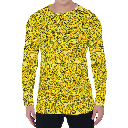 Yellow Geometric Banana Pattern Print Men's Long Sleeve T-Shirt
