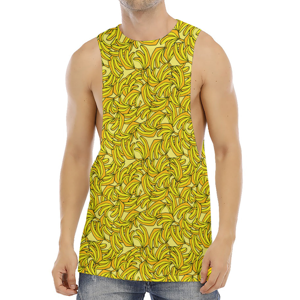 Yellow Geometric Banana Pattern Print Men's Muscle Tank Top