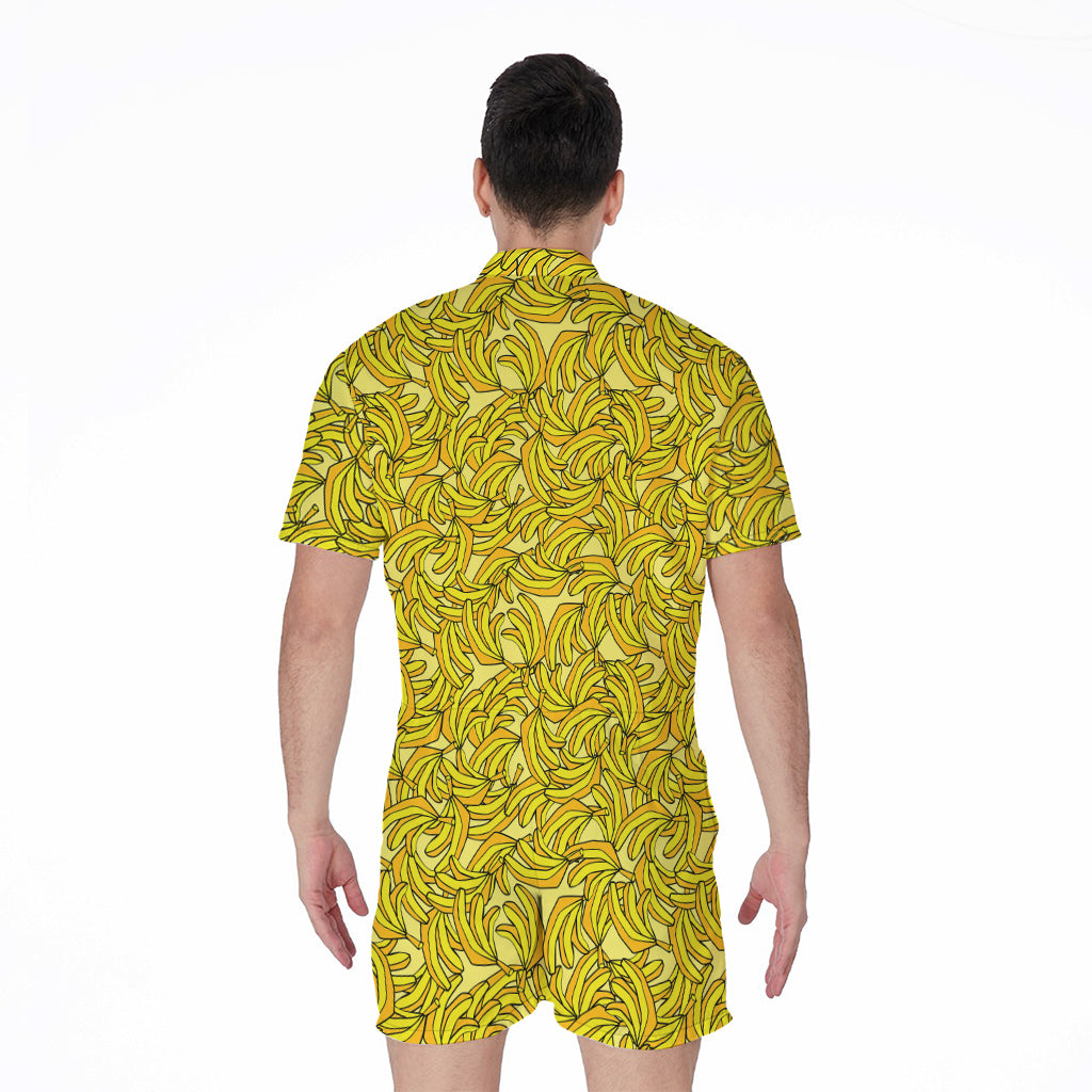 Yellow Geometric Banana Pattern Print Men's Rompers