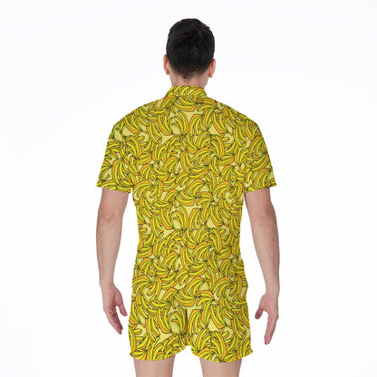 Yellow Geometric Banana Pattern Print Men's Rompers