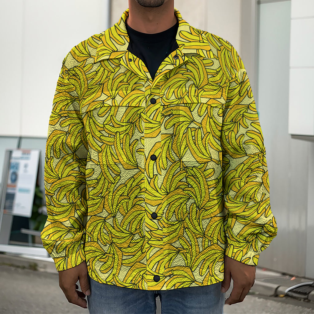 Yellow Geometric Banana Pattern Print Men's Shirt Jacket