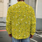 Yellow Geometric Banana Pattern Print Men's Shirt Jacket