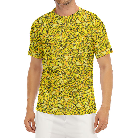 Yellow Geometric Banana Pattern Print Men's Short Sleeve Rash Guard
