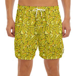 Yellow Geometric Banana Pattern Print Men's Split Running Shorts