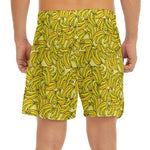 Yellow Geometric Banana Pattern Print Men's Split Running Shorts