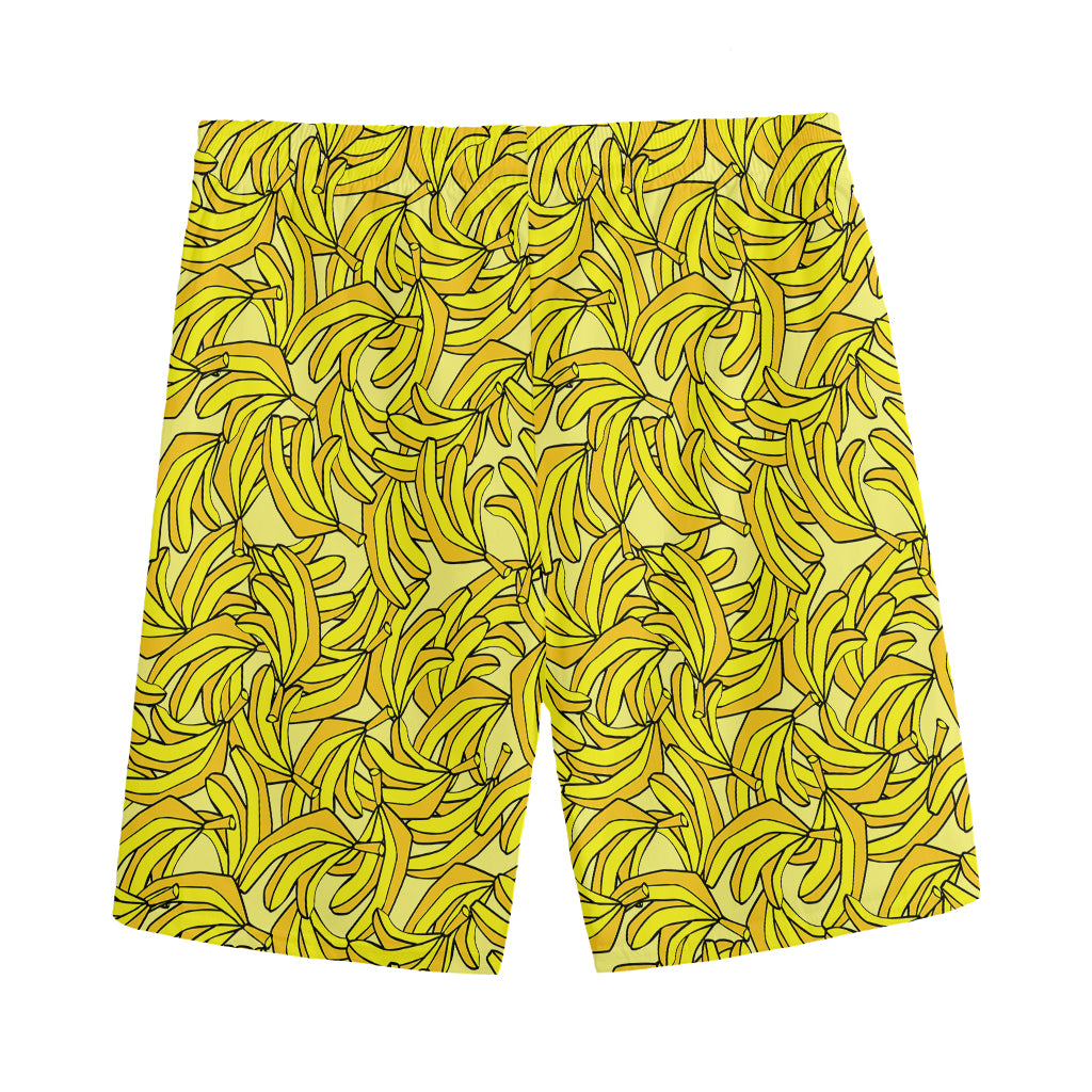 Yellow Geometric Banana Pattern Print Men's Sports Shorts