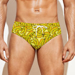 Yellow Geometric Banana Pattern Print Men's Swim Briefs