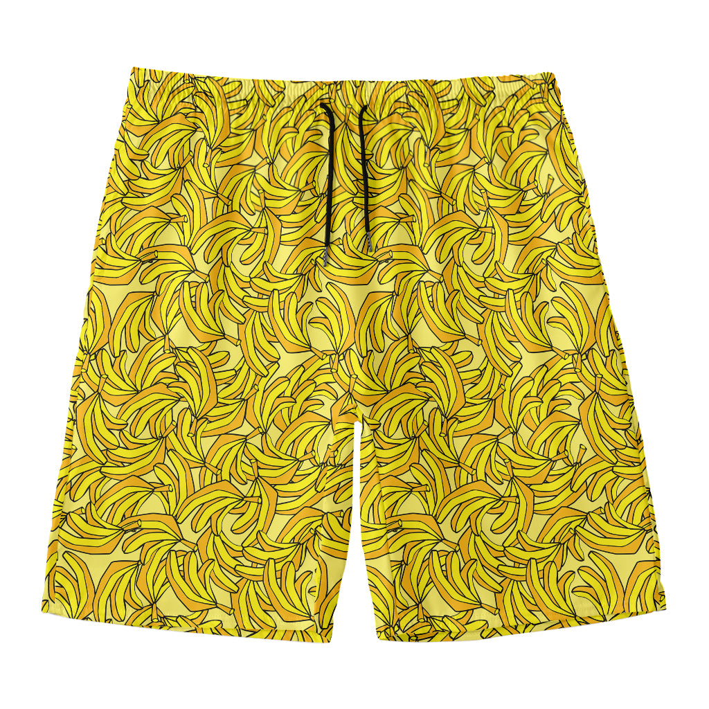 Yellow Geometric Banana Pattern Print Men's Swim Trunks