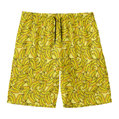 Yellow Geometric Banana Pattern Print Men's Swim Trunks