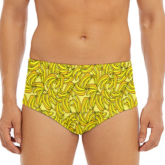 Yellow Geometric Banana Pattern Print Men's Triangle Swim Briefs