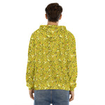 Yellow Geometric Banana Pattern Print Men's Velvet Pullover Hoodie